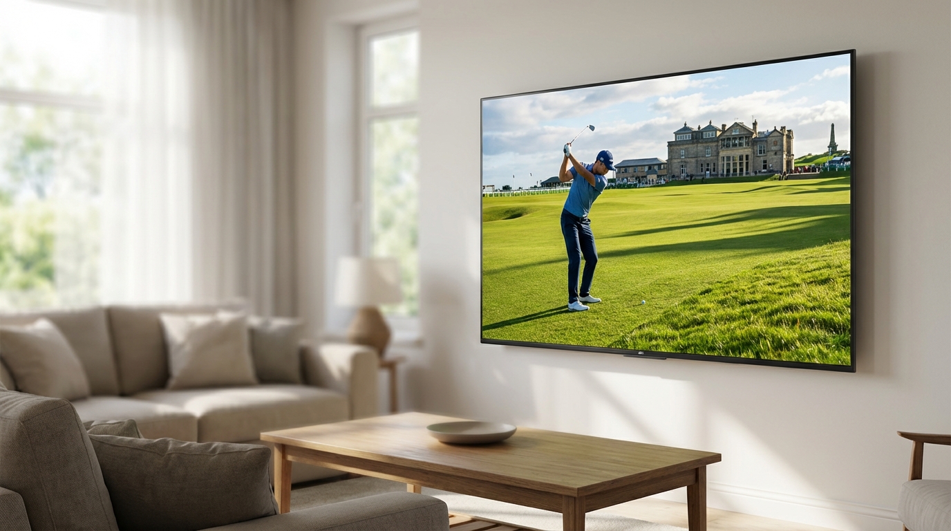 4K TV showing live golf tournament