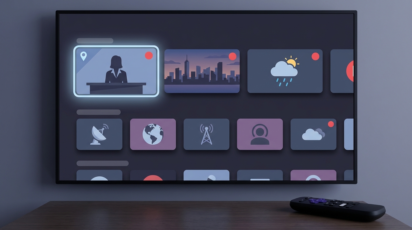 Roku interface showing Local News Near You row and Live TV options