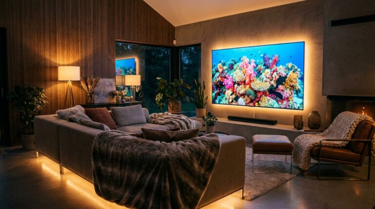 Smart IPTV premium services in a modern living room.