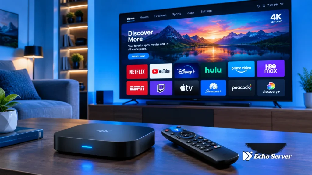 Fire Stick 4K with television showing IPTV interface