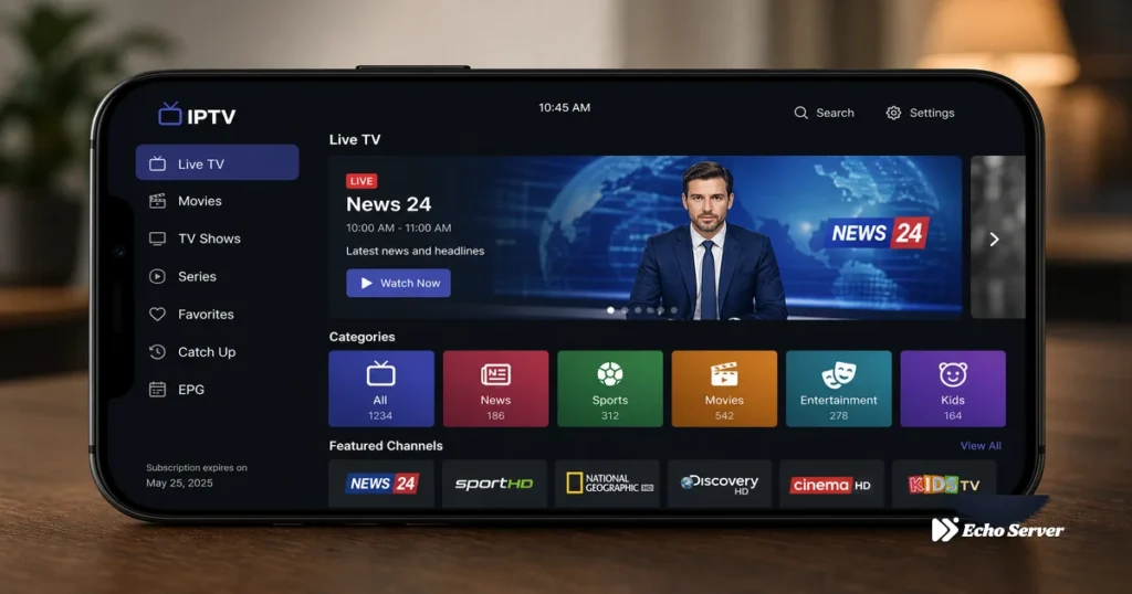 Smartphone displaying IPTV Smarters Pro app interface