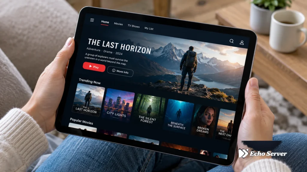 Tablet displaying IPTV Pro streaming application