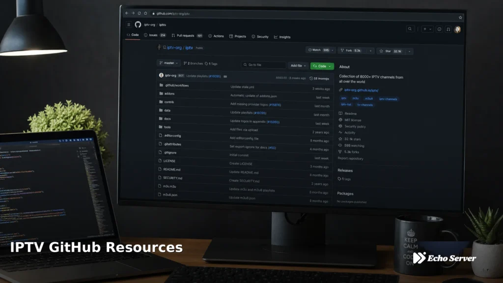 GitHub IPTV resources and repositories showing M3U playlists and community tools