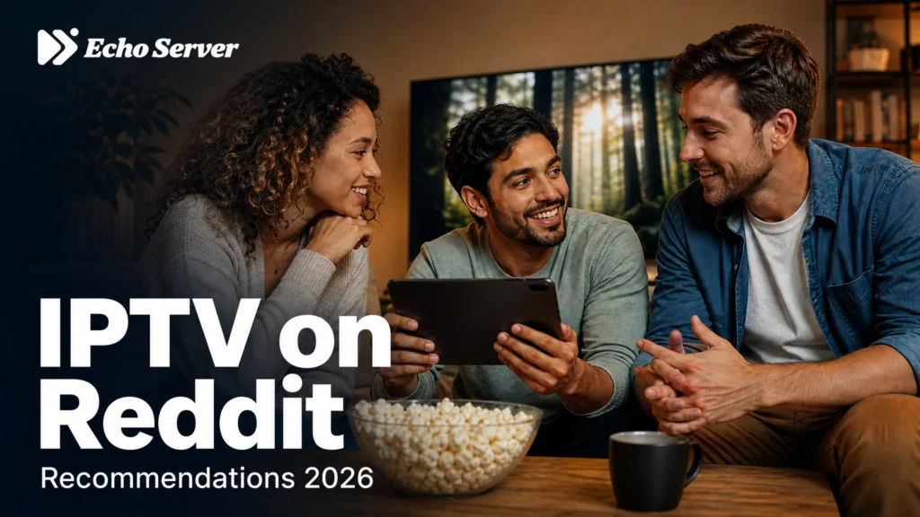Friends discussing streaming recommendations with a tablet