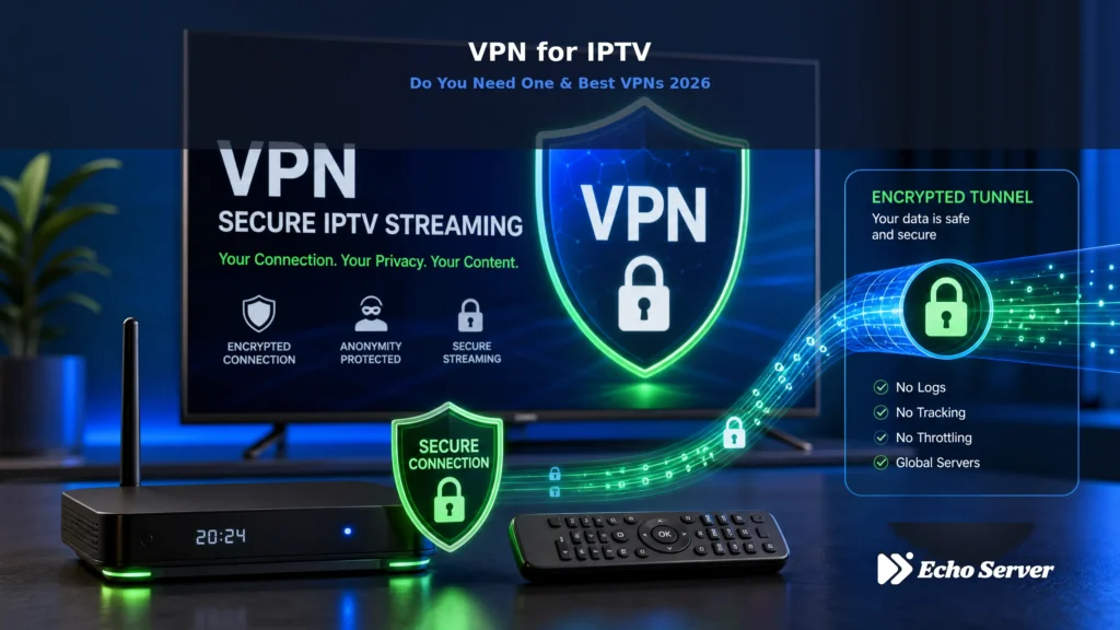 VPN for IPTV guide showing encrypted secure connection for streaming